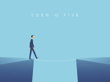 Business risk vector concept with businessman walking on tightrope. Symbol of challenge, success, overcoming and danger. clipart