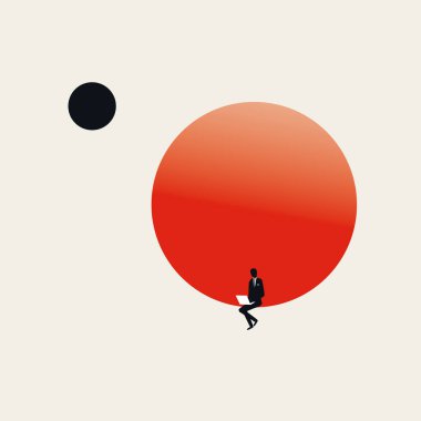 Fantezi öğeleri olan şirket çalışanı, yazar, yaratıcı veya blog yazarı vektör kavramı. Sıkı çalışma ve iş sembolü.