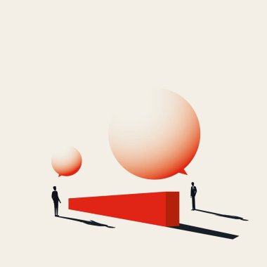 Sanat tarzında iş görüşmesi vektör konsepti. Konuşma baloncuklarıyla duvarda iş adamı tartışması.