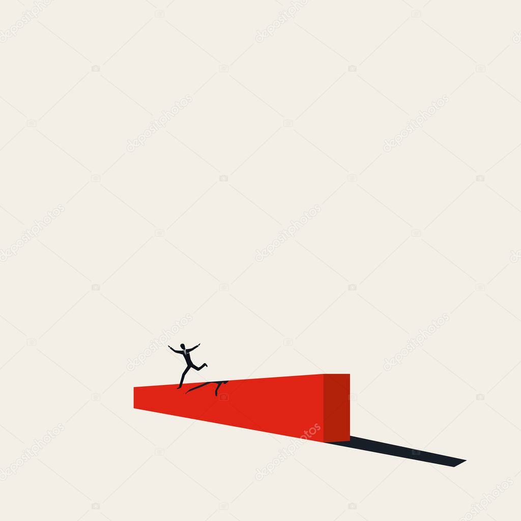 Overcoming challenges and difficult times vector concept. Businessman jumps over barrier. Symbol of recovery.