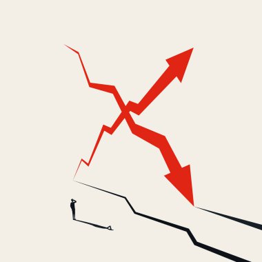 Borsa değişiklikleri ve dalgalanma vektör konsepti. Piyasalar dibe vurur ve hızla yükselir. Pazar analizi sembolü.
