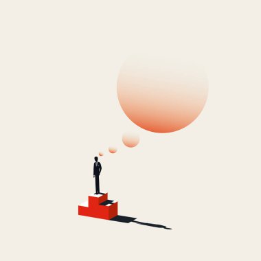 İş zaferi, kazanan ve lider vektör konsepti. İş adamı kürsüde. Hırs ve motivasyon sembolü.