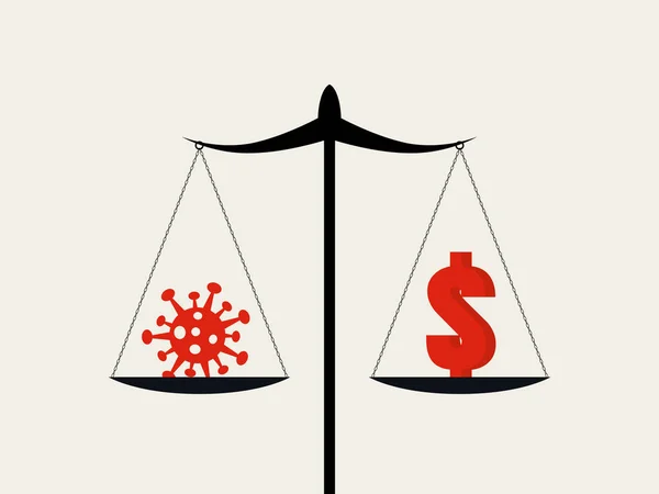 Üzleti vagy gazdasági versus egészségügyi fenyegetés a koronavírus, covid-19. A korlátozások enyhítése, bezárás a vállalkozások újbóli megnyitása érdekében — Stock Vector