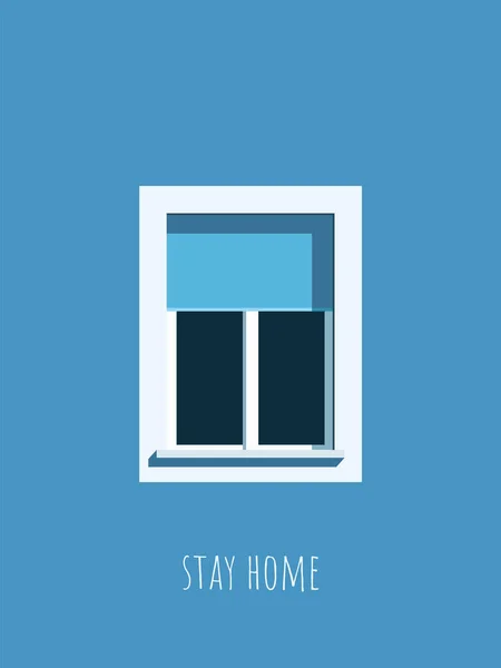 Stay home during corona virus or covid-19 pandemic vector concept. Window on blue background. — Stock Vector