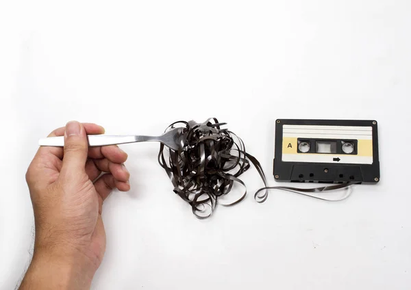 Idea de cintas de casete retro en un plato . — Foto de Stock