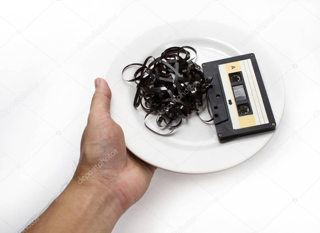 Idea of retro cassette tapes in a dish.