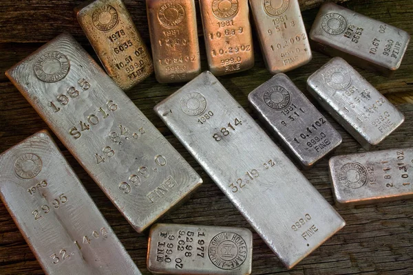 Rare Assortment Homestake Mining Company Silver Bullion Bars Lead South — Stock Photo, Image