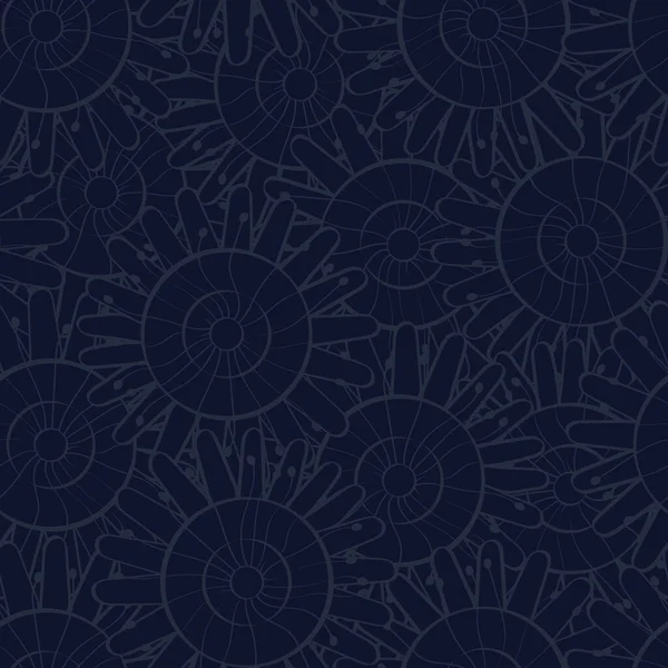 Vector Blue Flowers Line Art Scattered on a Dark Blue Background. Background for textiles, cards, manufacturing, wallpapers, print, gift wrap and scrapbooking.