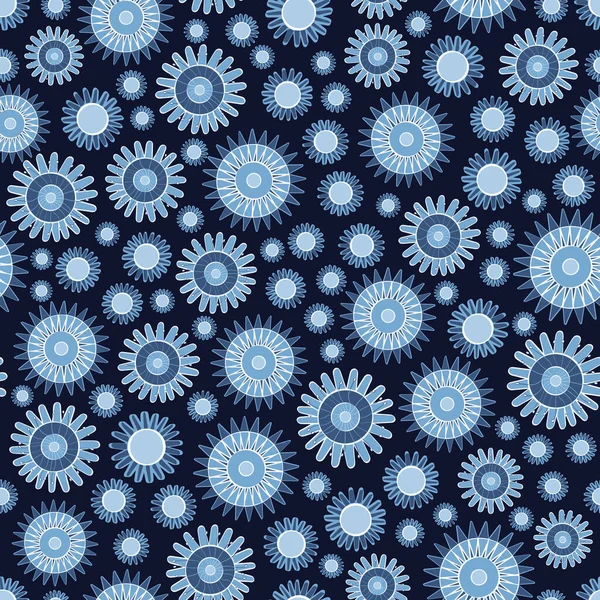 Vector Flores azules esparcidas sobre un fondo azul oscuro. Fondo para textiles, tarjetas, fabricación, fondos de pantalla, impresión, envoltura de regalo y scrapbooking . — Archivo Imágenes Vectoriales