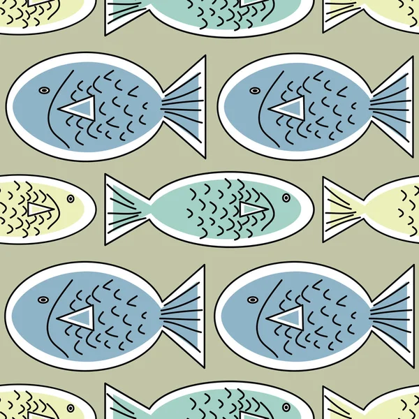 Vektor blau gelb und grün Fisch auf braunem Hintergrund nahtlos wiederholen Muster. Hintergrund für Textilien, Karten, Fertigung, Tapeten, Druck, Geschenkpapier und Scrapbooking. — Stockvektor