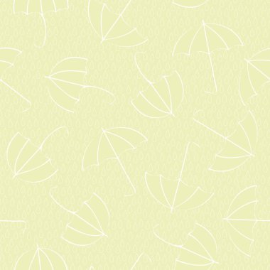 Sarı Arkaplanda Beyaz Çizgi Sanat Şemsiyeleri Kusursuz Tekrarlama Şablonu. Tekstil, kartlar, imalat, duvar kağıtları, baskı, hediye paketi ve yapıştırma kitabı için arkaplan.