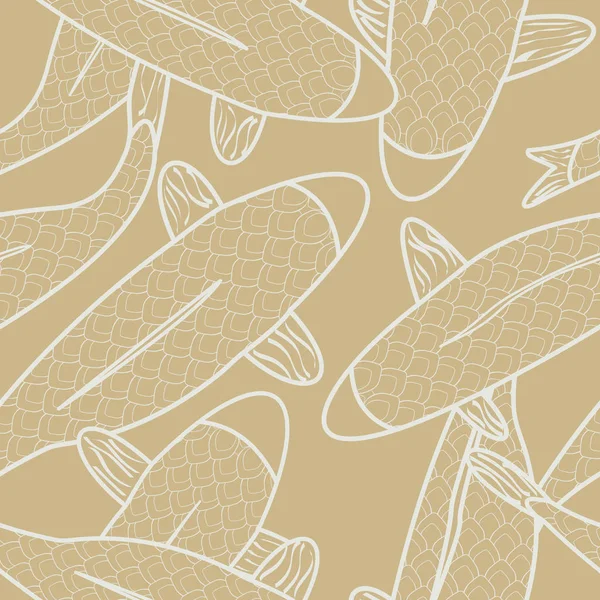 Vektor Gold Koi Fischlinie Kunst auf goldenem Hintergrund nahtlose Wiederholung Muster. Hintergrund für Textilien, Karten, Fertigung, Tapeten, Druck, Geschenkpapier und Scrapbooking. — Stockvektor