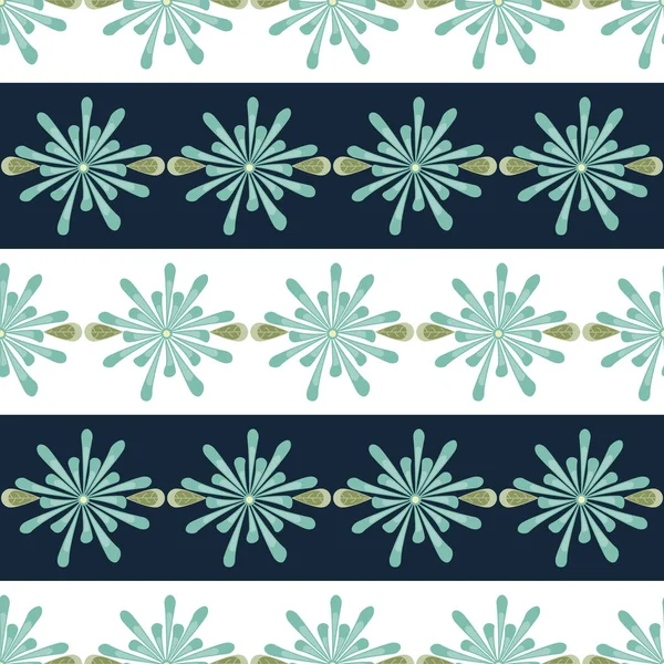 Vector Flores Azules Verdes con Hojas en Rayas Blancas y Azules. Fondo para textiles, tarjetas, fabricación, fondos de pantalla, impresión, envoltura de regalo y scrapbooking . — Archivo Imágenes Vectoriales