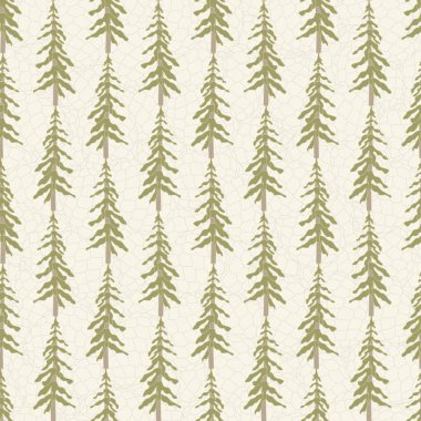 Kalıplı Bej Arkaplanda Yeşil Ağaç Ormanı Kusursuz Tekrarı. Tekstil, kitap kapakları, imalat, duvar kağıtları, baskı, hediye paketi ve yapıştırma kitabı için arka plan.