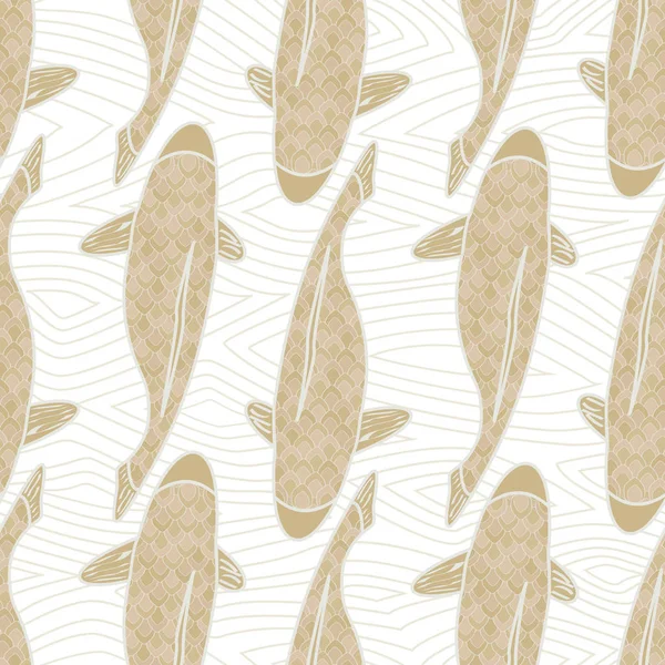 Vector ouro Koi peixe em fundo branco sem costura padrão de repetição. Fundo para têxteis, cartões, fabricação, papéis de parede, impressão, envoltório do presente e scrapbooking . — Vetor de Stock