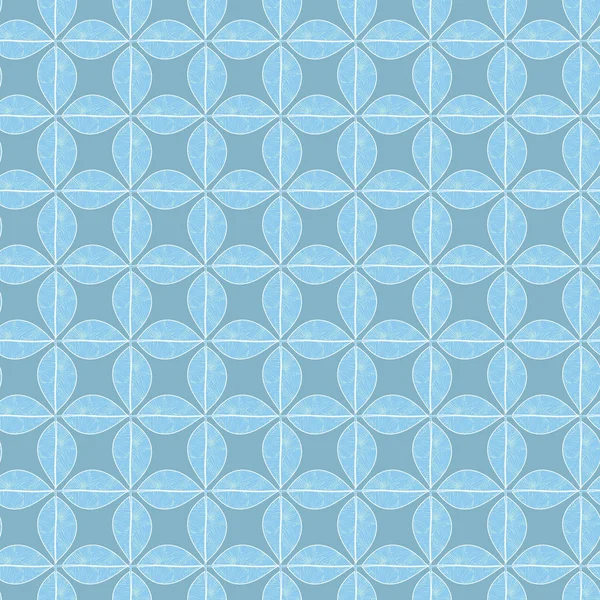 Vector Blue Leaves on Teal Green Background. Seamless Repeat Pattern. Background for textiles, cards, manufacturing, wallpapers, print, gift wrap and scrapbooking. — Stock Vector