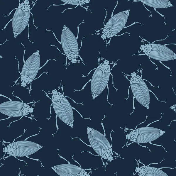 Lacivert Arkaplanda Mavi Böcekler Kusursuz Tekrarlama Kalıbında. Tekstil, kartlar, imalat, duvar kağıtları, baskı, hediye paketi ve yapıştırma kitabı için arkaplan.