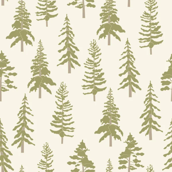 Vektor zöld fa erdő bézs háttér zökkenőmentes ismétlődő minta. Háttér textil, könyvborítók, gyártás, háttérképek, nyomtatás, ajándék csomagolás és scrapbooking. — Stock Vector