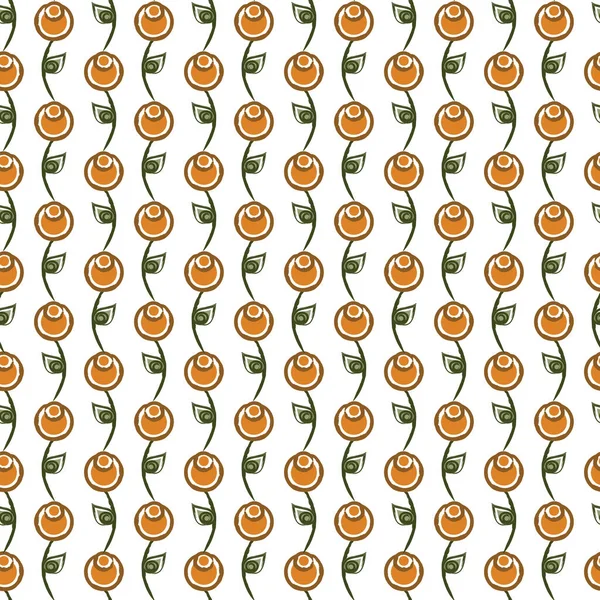 Vector Abstract Orange Flowers with Green Leaves on White Background Seamless Repeat Pattern. Background for textiles, cards, manufacturing, wallpapers, print, gift wrap and scrapbooking. — Stock Vector