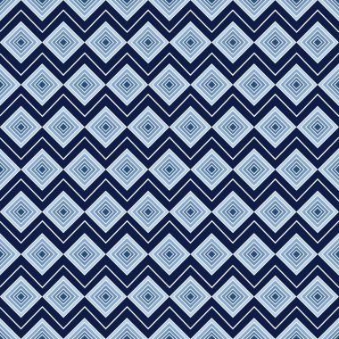 Vector Geometric Zig Zag Square Diamonds in Shades of Blue. Background for textiles, cards, manufacturing, wallpapers, print, gift wrap and scrapbooking.