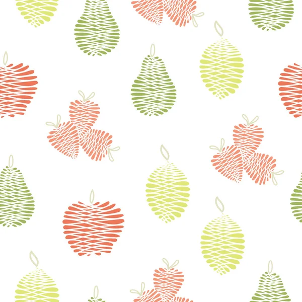Vector Φρούτα Μήλα Αχλάδια Φράουλες Λεμόνια σε λευκό φόντο Seamless Επαναλάβετε μοτίβο. Ιστορικό για υφάσματα, κάρτες, κατασκευή, ταπετσαρίες, εκτύπωση, περιτύλιγμα δώρων και λεύκανση. — Διανυσματικό Αρχείο