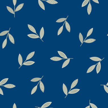 Vektör Yeşil Yapraklar Mavi Arkaplanda Kusursuz Tekrarlama Deseni. Tekstil, kartlar, imalat, duvar kağıtları, baskı, hediye paketi ve yapıştırma kitabı için arkaplan.