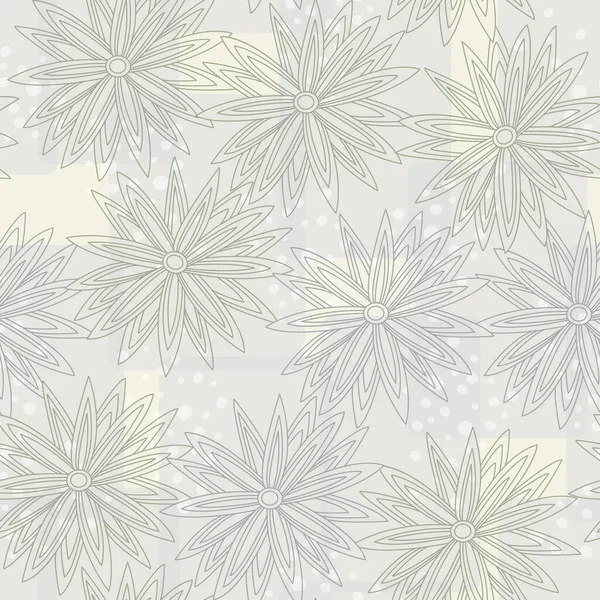 Contours de fleurs vectorielles en gris éparpillés sur fond jaune gris motif de répétition sans couture. Arrière-plan pour textiles, cartes, fabrication, papiers peints, impression, emballage cadeau et scrapbooking . — Image vectorielle