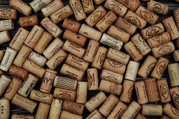 Eine Sammlung Verschiedener Gebrauchter Weinkorken Aus Nächster Nähe Viele Schräge — Stockfoto