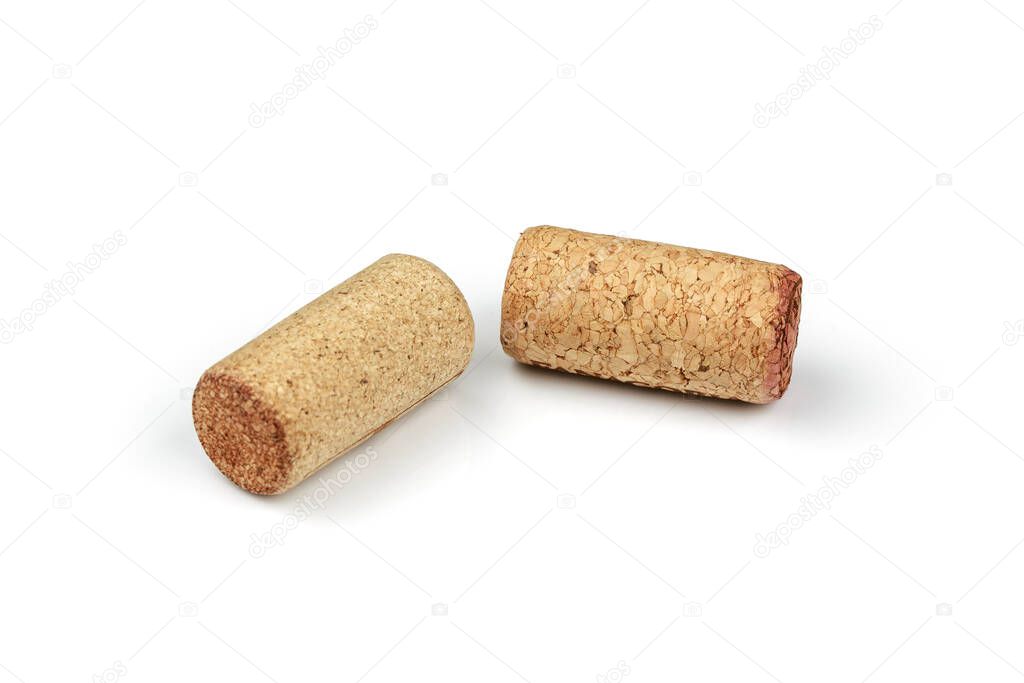 Set from the collection of two different vintage wine corks isolated on a white background