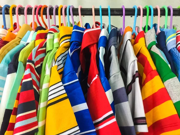Many Clothes Hanging Clothesline Shop — Stock Photo, Image