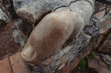 Roma 'daki Palatine Tepesi' ndeki harabeler. Mermer bir heykel parçası. Ayak parmağı.