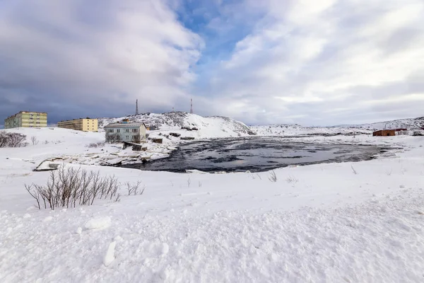 Stará Rybářská Vesnice Břehu Barentsova Moře Poloostrov Kola Teriberka Rusko — Stock fotografie