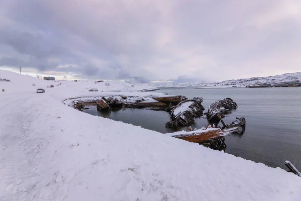 Cemitério Navios Antiga Aldeia Piscatória Costa Mar Barents Península Kola — Fotografia de Stock