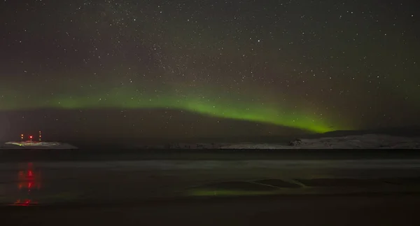 Polar Lights Starry Sky Fishing Boat Lying Its Side Washed — Stock Photo, Image