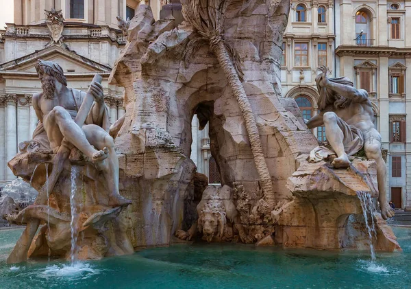 Fontanna Czterech Rzek Bernini Piazza Navona Rzym Włochy — Zdjęcie stockowe