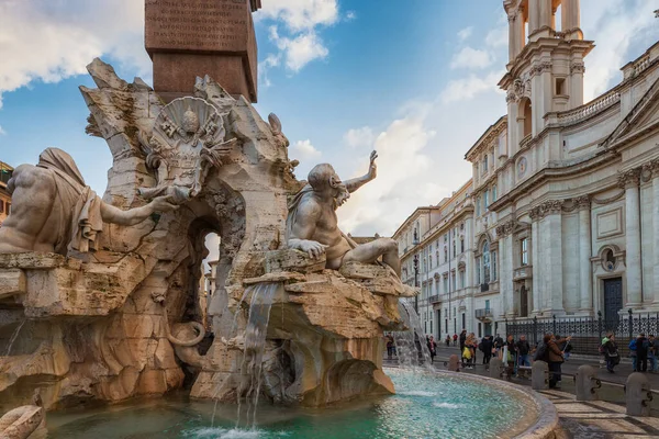 Rome Italy Fountain Four Rivers Bernini Piazza Navona — стокове фото