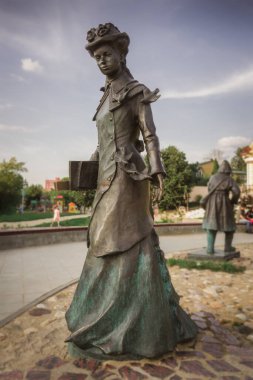 Dmitrov 'daki şehir heykeli, Moskova bölgesindeki eski tarihi kasaba, Rusya. 