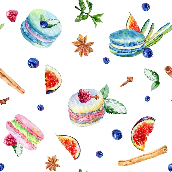 Varrat nélküli mintát akvarell sütemények és édességek. — Stock Fotó