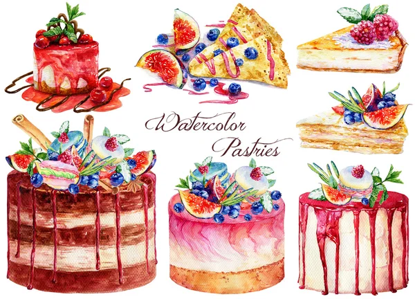 Büyük set hamur işleri ile. Suluboya resim. 