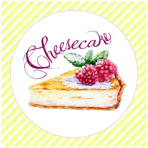 Vanilla cheesecake with raspberries and mint. — Stock Photo, Image