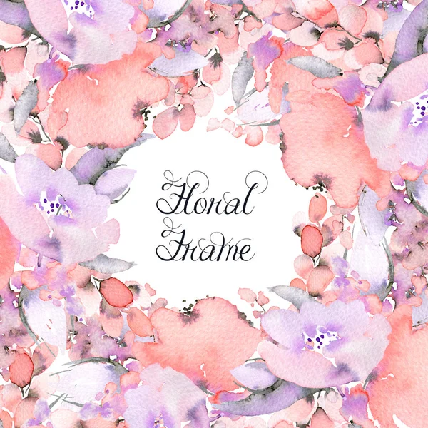 Akvarell bakgrunden med blommor och blommiga inslag. — Stockfoto