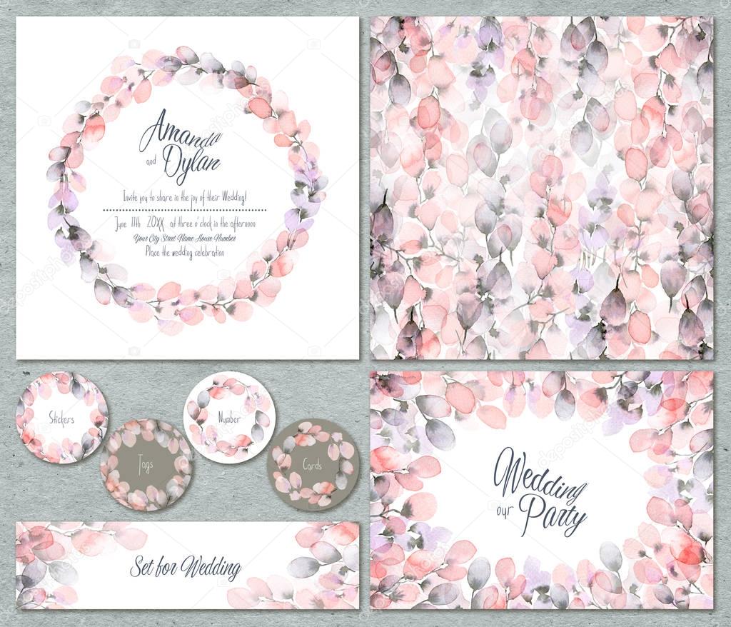 Watercolor set of backgrounds with floral elements.