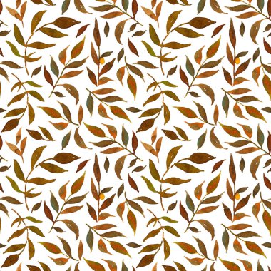 Suluboya hardal ile Seamless modeli üzerinde beyaz backgro yaprakları