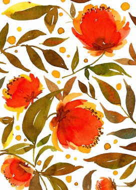 Çiçekler ve yapraklarla suluboya arkaplan.