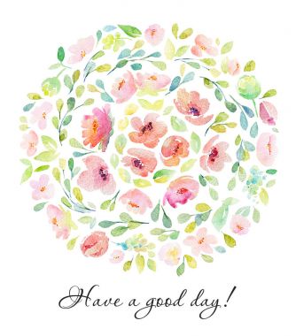 Pembe, kırmızı çiçek daire ile suluboya resim.