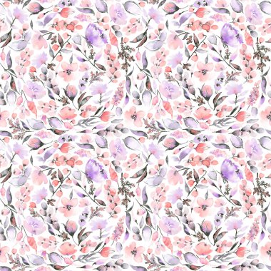 Pembe çiçekli ve yapraklı kusursuz desen.