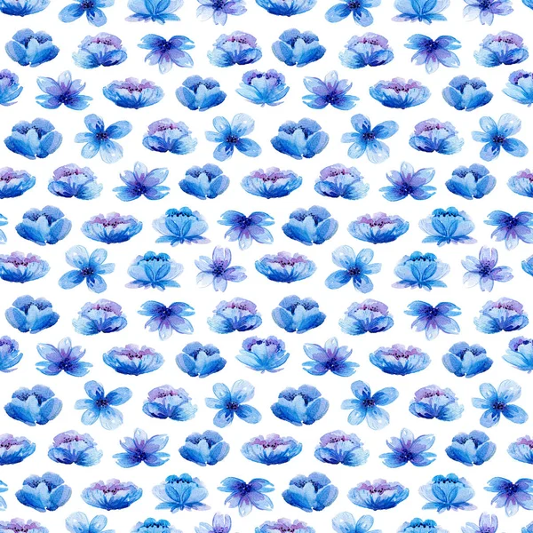 Varrat nélküli mintát akvarell levelek és kék virágok. — Stock Fotó