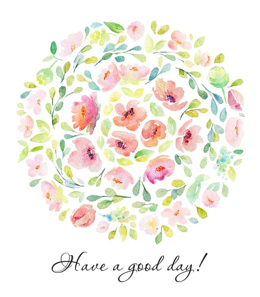 Pembe, kırmızı çiçek daire ile suluboya resim.