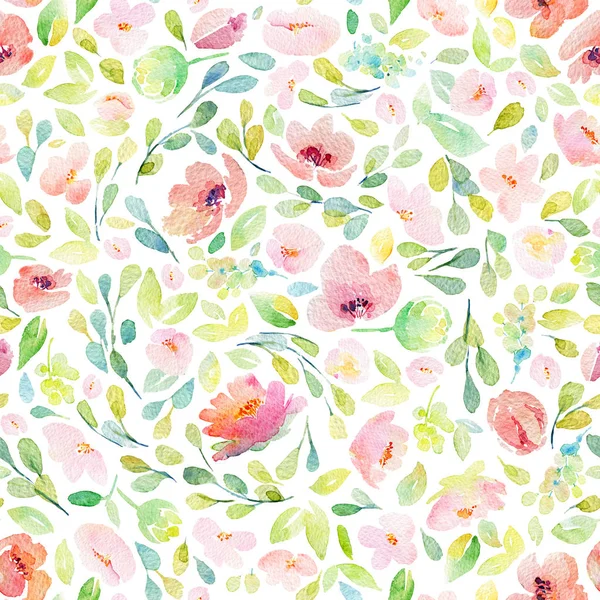 Seamless pattern with pink flowers and leaves. — Stock Photo, Image