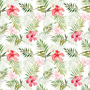 Suluboya tropikal çiçek ve izni ile Seamless Modeli